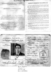 printed "certificate of identification" with photo, fingerprint, and identifying information