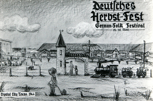 Scheibe Drawing for 1944 German Folk Festival Scheibe Family Collection Mr. Scheibe was the illustrator for the camp newspaper, Das Lager