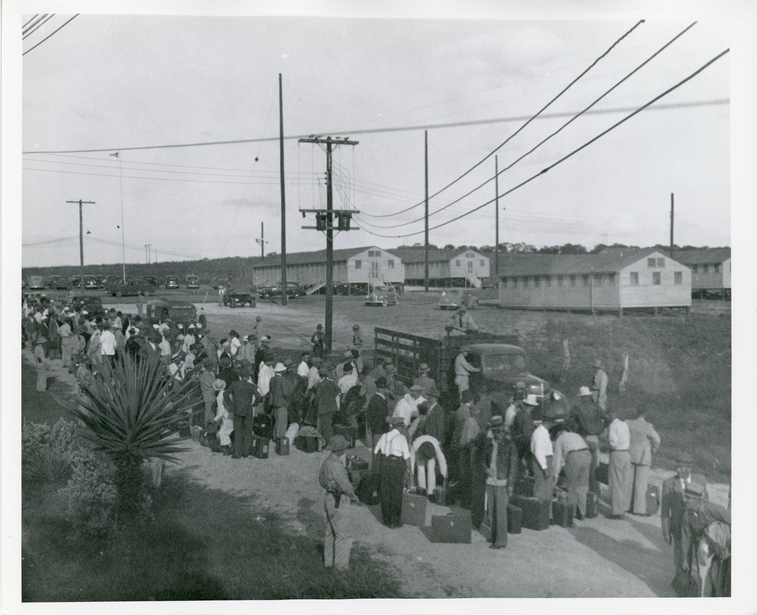 German internees line up for repatriation