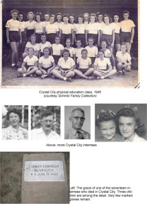 5 photos of internees and one of a grave marker for Carmen Cornelia Weyrauch, died June 9, 1945