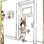 cartoon of Easter bunny entering the internee area