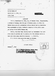 Internment order for Max Ebel from Attorney General