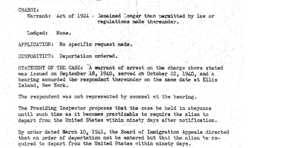 Ellis Island hearing, page 1