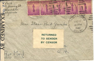 envelope of letter returned to sender by censor