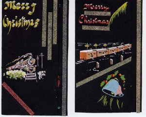 2 Christmas cards, both featuring trains