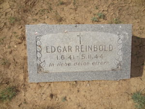 grave marker, 3 year old Edgar Reinbold, Crystal City, TX family internment camp internee