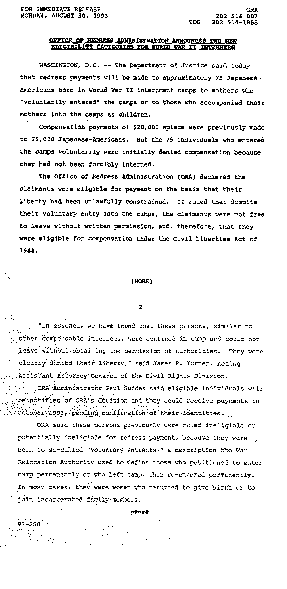 1993 Office of Redress press release